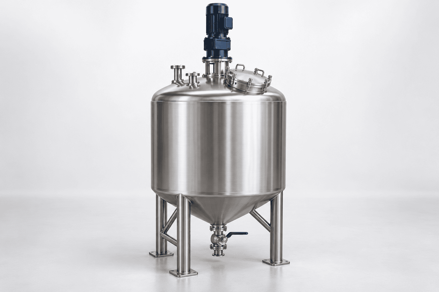 Chemical mixing tank with a top-entry agitator for industrial batch blending