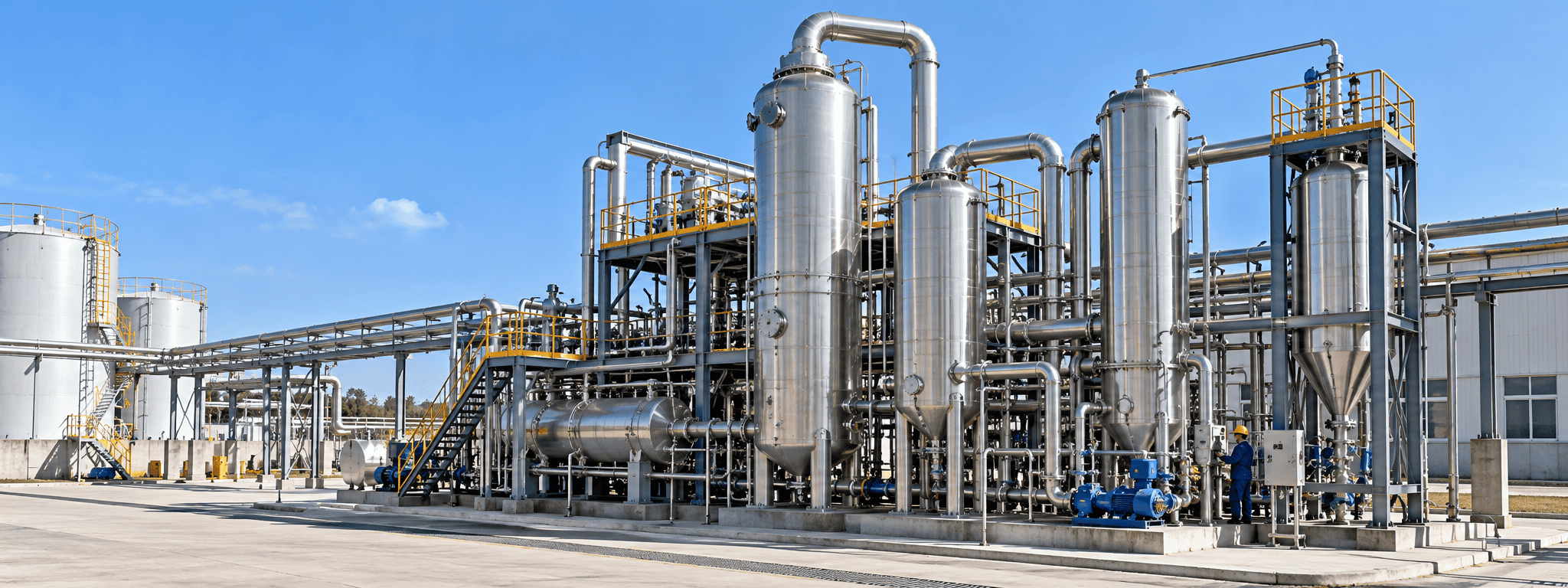 Installed industrial evaporation system operating in a modern process plant environment