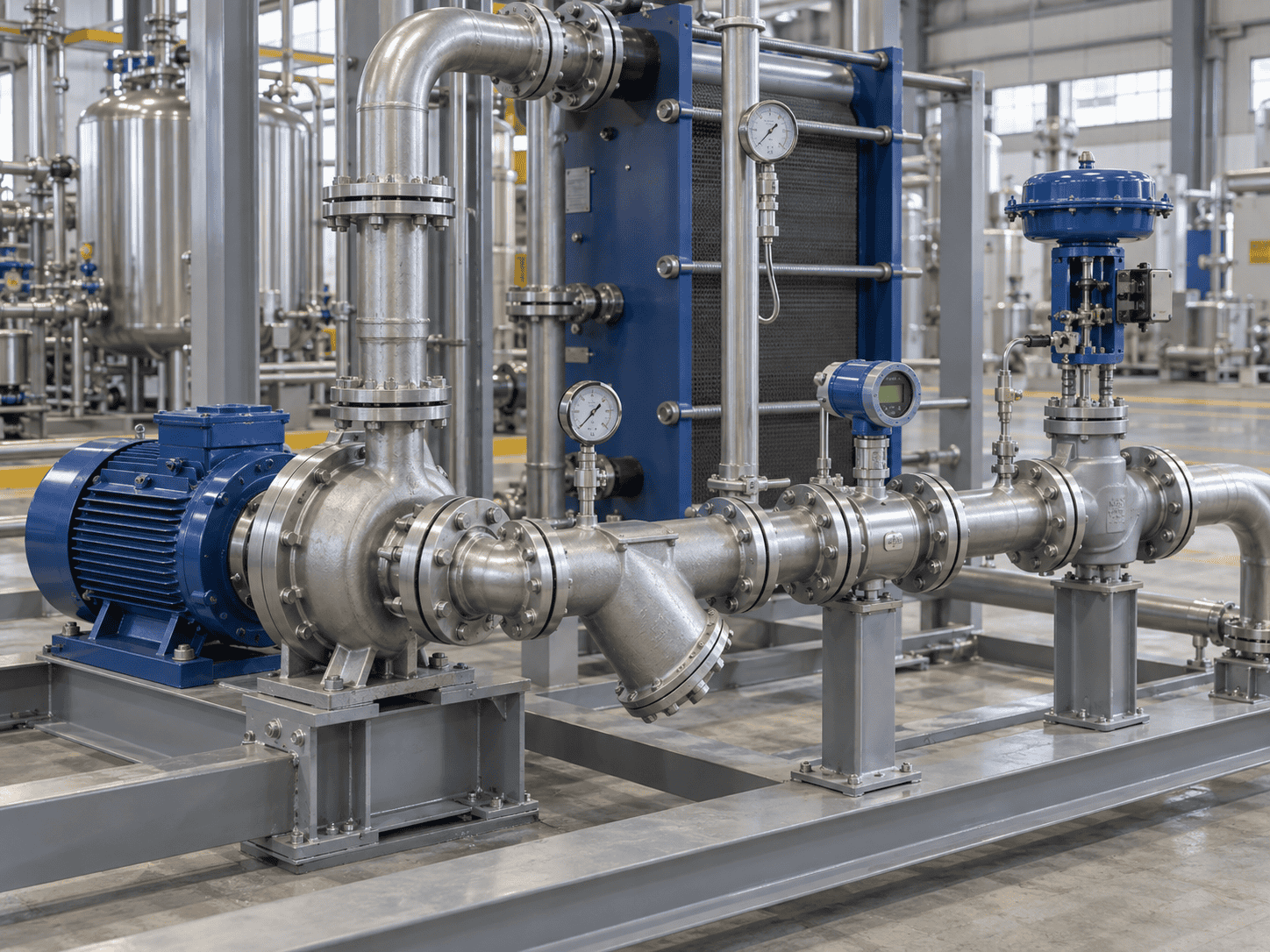 Heat exchange skid piping, pump, strainer and control valve details