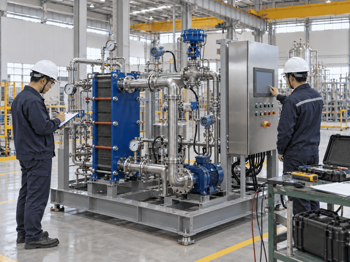 Heat exchange skid factory inspection and acceptance testing