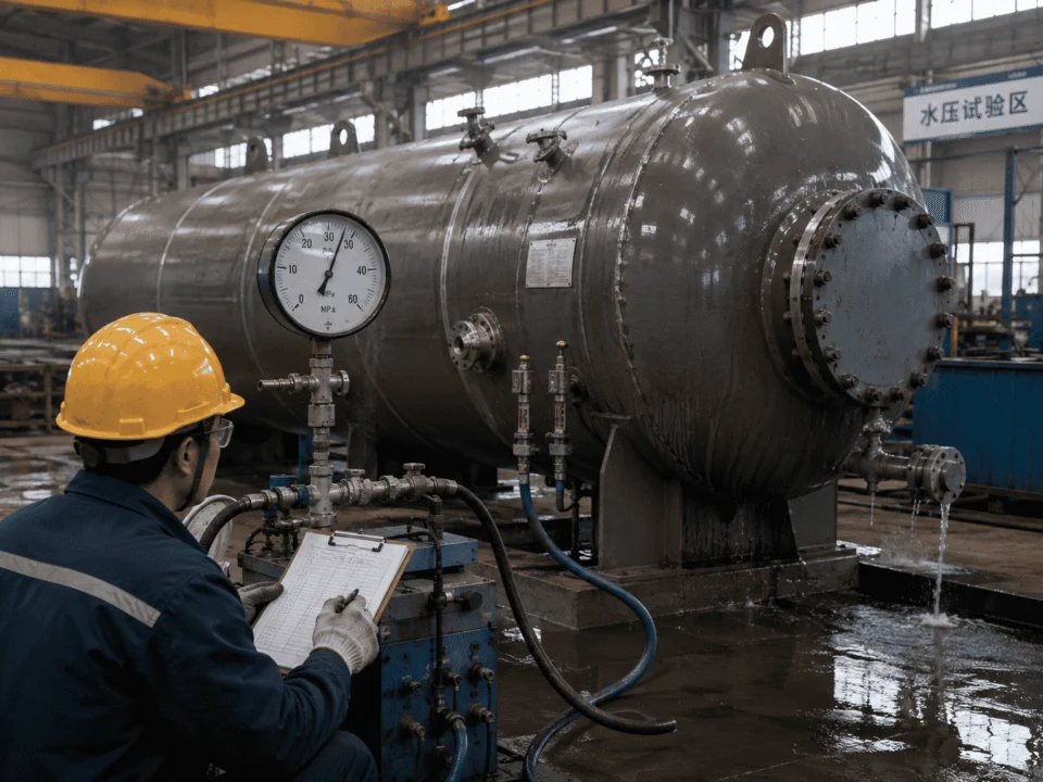 Hydrostatic pressure testing of a high pressure vessel