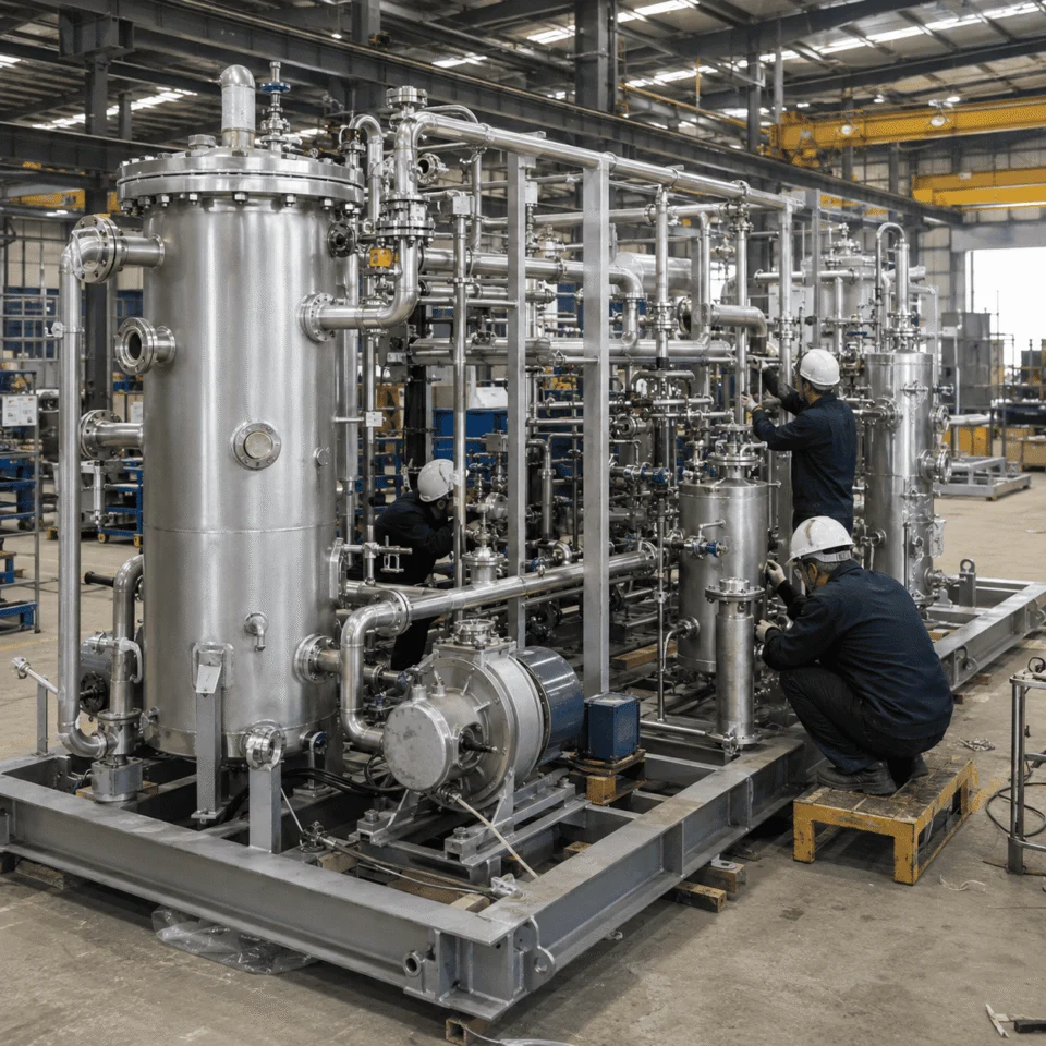 Process skid piping fabrication and package assembly in the factory