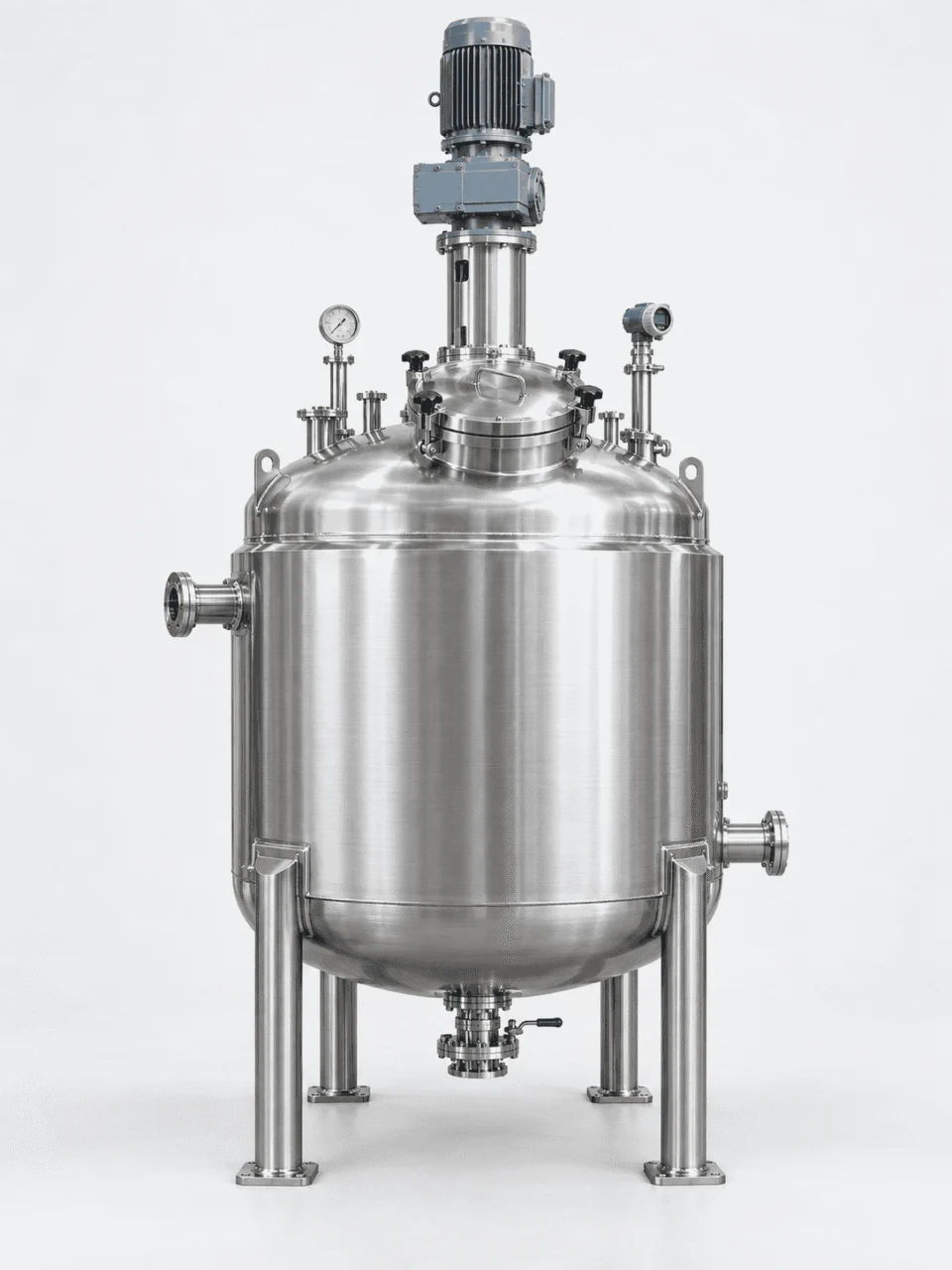 Custom reactor vessel configuration with agitator, jacket, nozzles and instrumentation