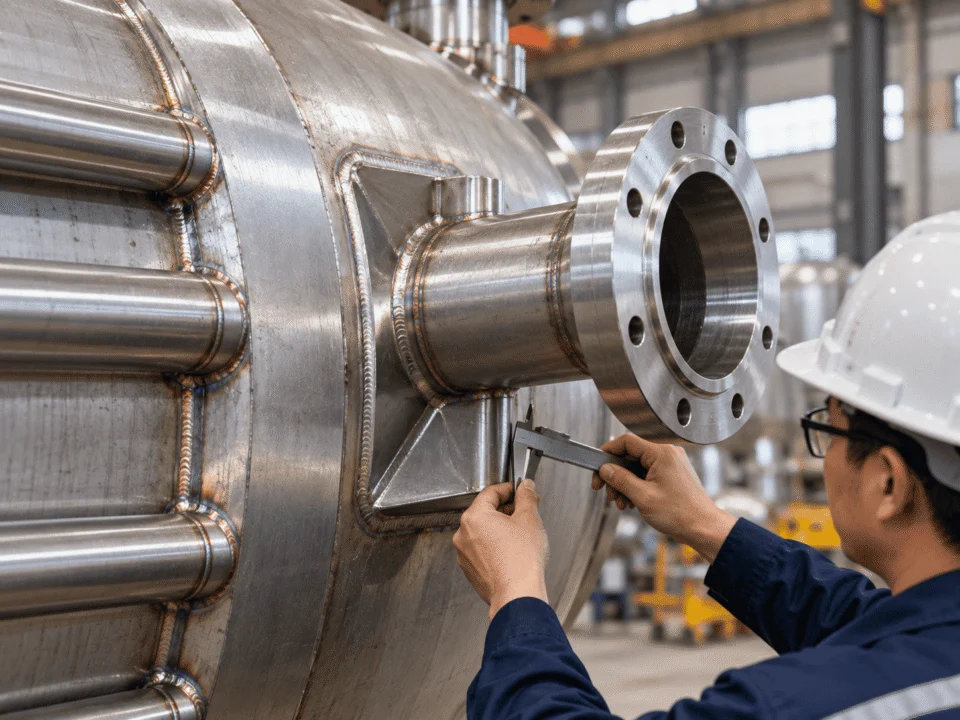 Nozzle and jacket penetration detail on a stainless steel jacketed pressure vessel