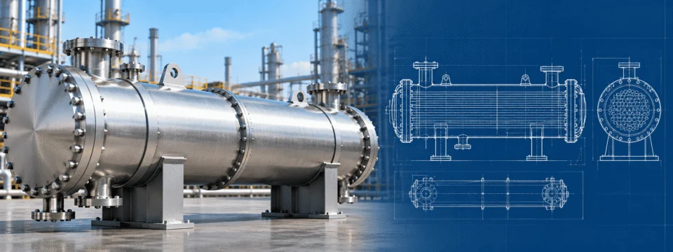 Shell and tube heat exchanger with engineering drawing