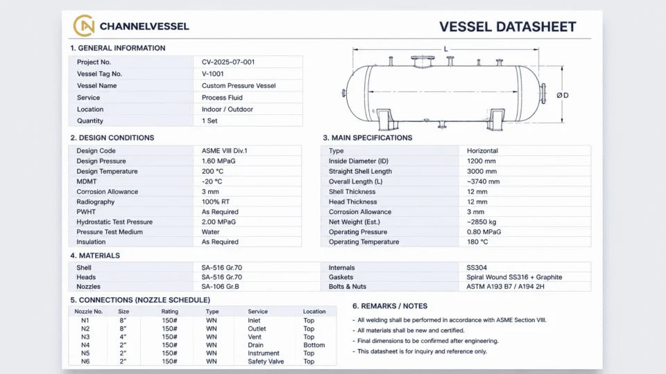 Pressure vessel datasheet for custom vessel project