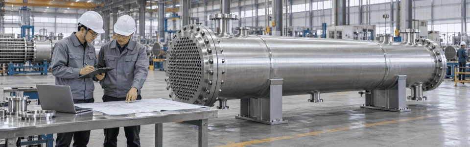 Engineering review of a stainless steel heat exchanger in the manufacturing workshop