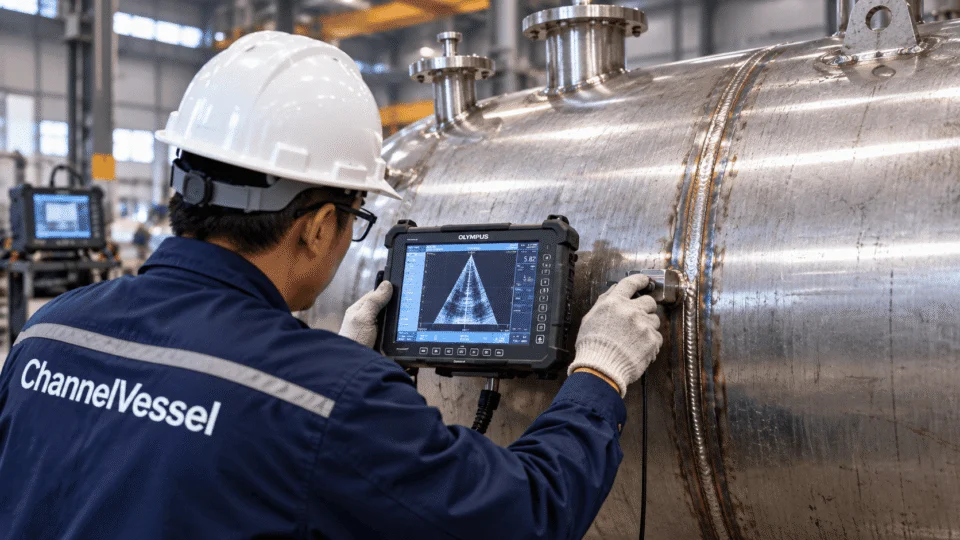 NDT inspection of a stainless steel pressure vessel weld