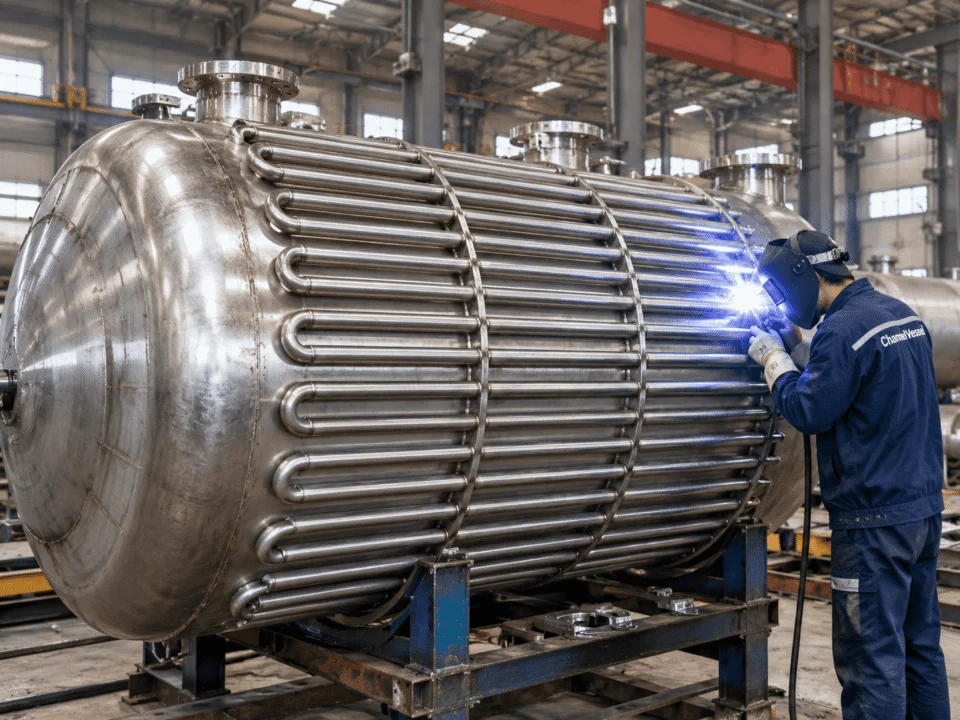 Half-pipe coil welding on a stainless steel jacketed pressure vessel