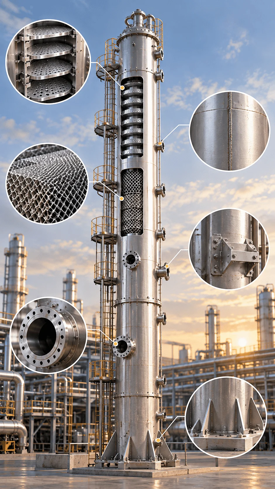 Tall distillation column fabrication in pressure vessel workshop