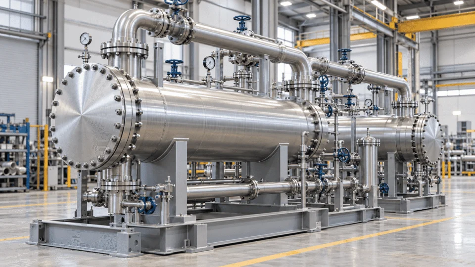 Chemical heat exchangers in a manufacturing workshop