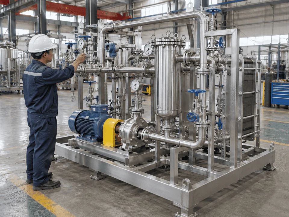 Process skid maintenance access with pumps, valves, instruments and filtration equipment