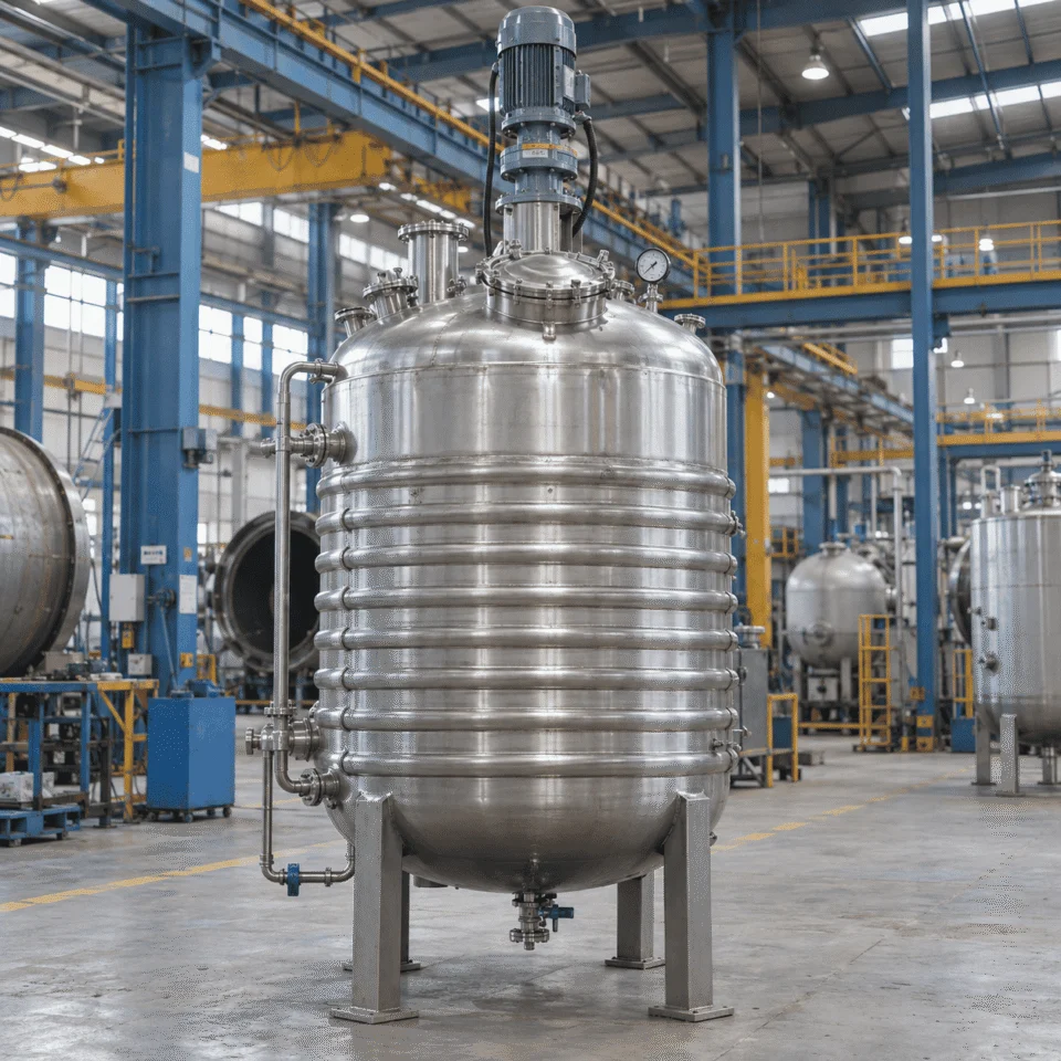 Industrial stainless steel jacketed reactor with half-pipe jacket