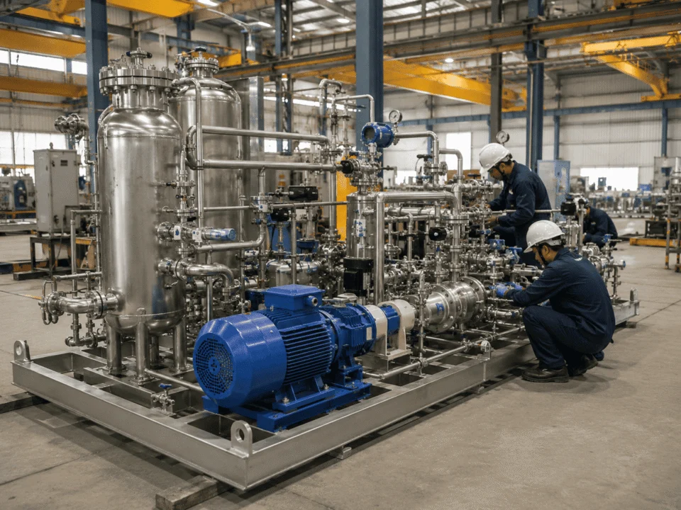 Process skid fabrication and assembly inside the factory