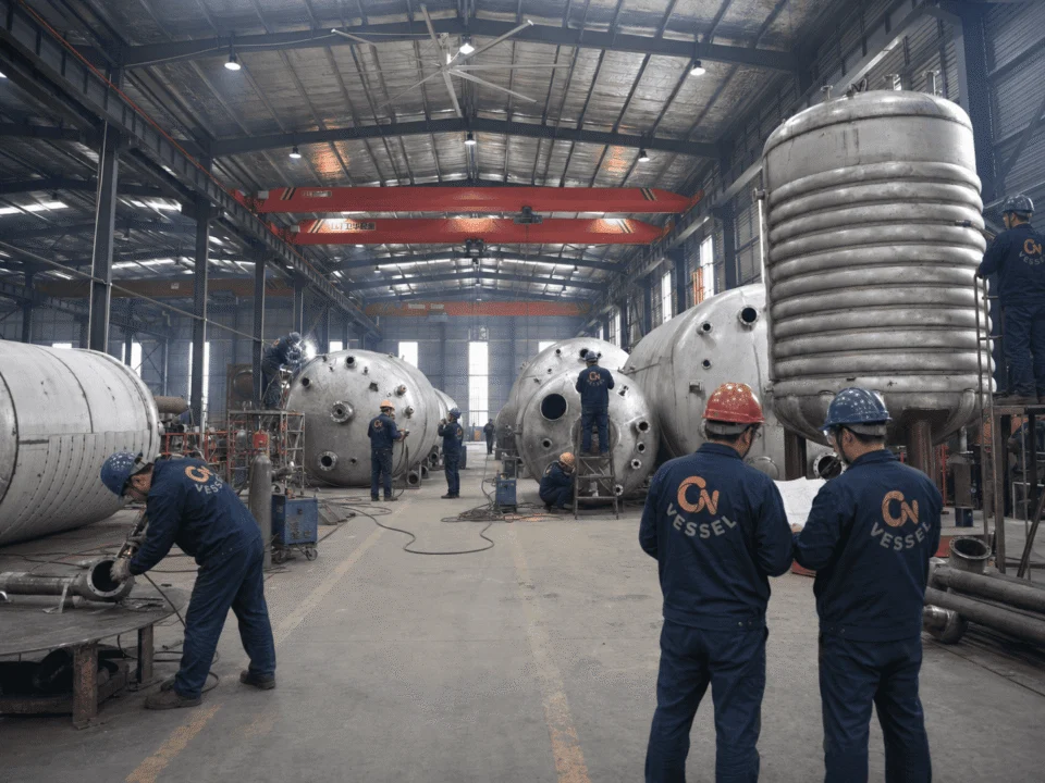 Large industrial pressure vessel manufacturing and assembly