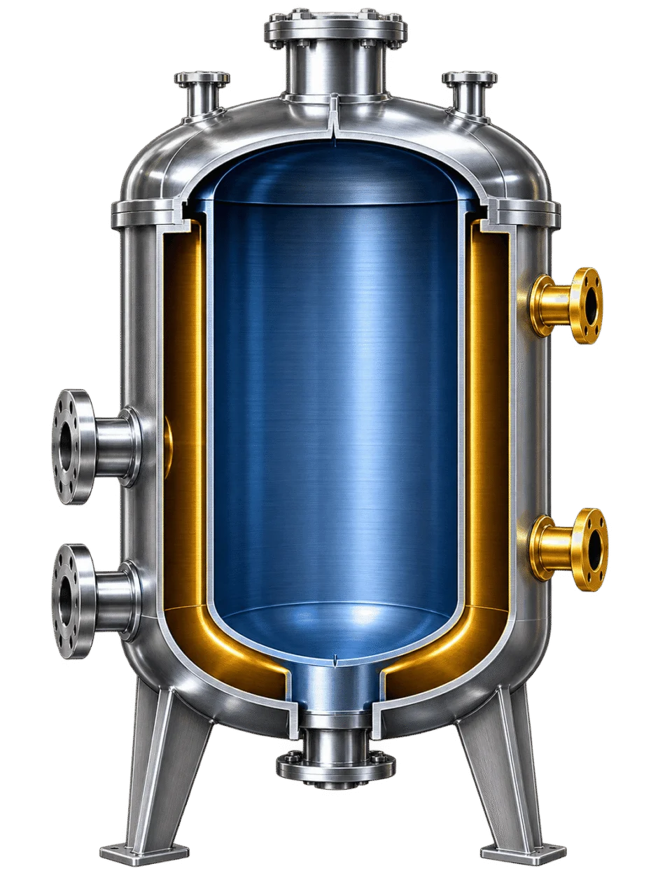 Jacketed pressure vessel cutaway showing process and jacket pressure boundaries