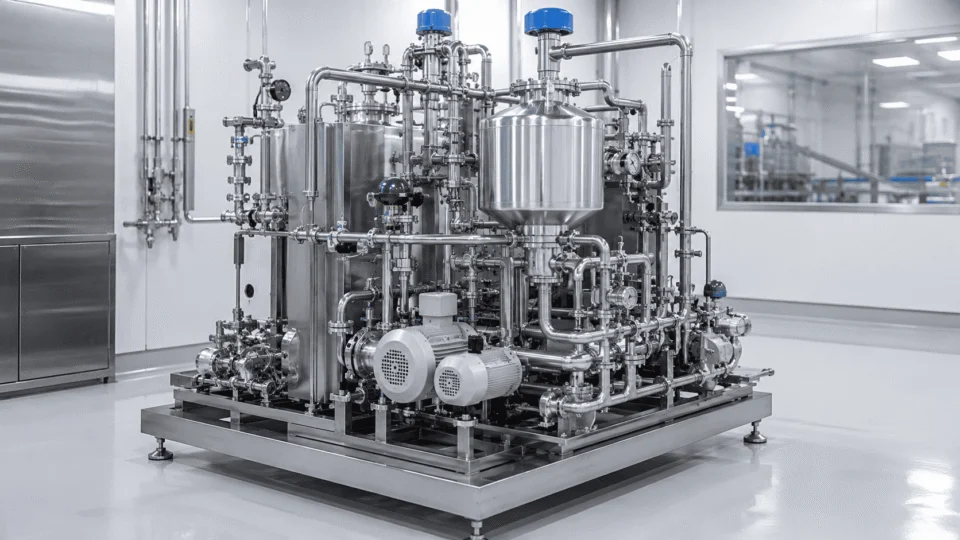 Stainless steel process skid for pharmaceutical and fine chemical processing