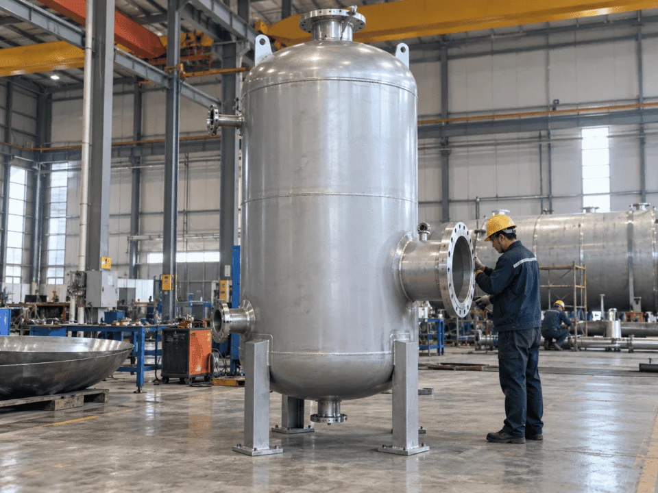 Gas liquid separator being fabricated in a Chinese pressure vessel factory