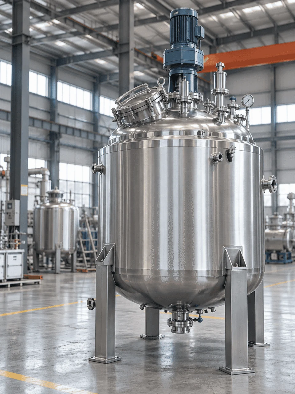 Custom stainless steel reactor vessel with agitator and jacket