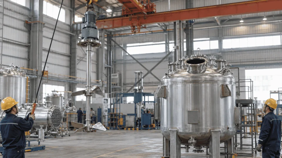 Agitated reactor agitator installation in factory