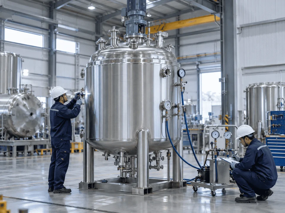 Jacketed reactor fabrication inspection and pressure testing in workshop