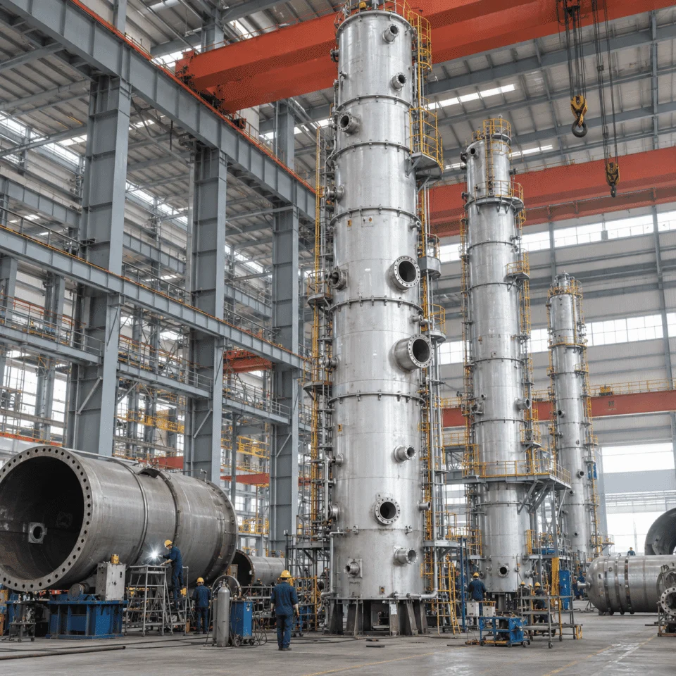 Custom industrial distillation column manufacturing in factory