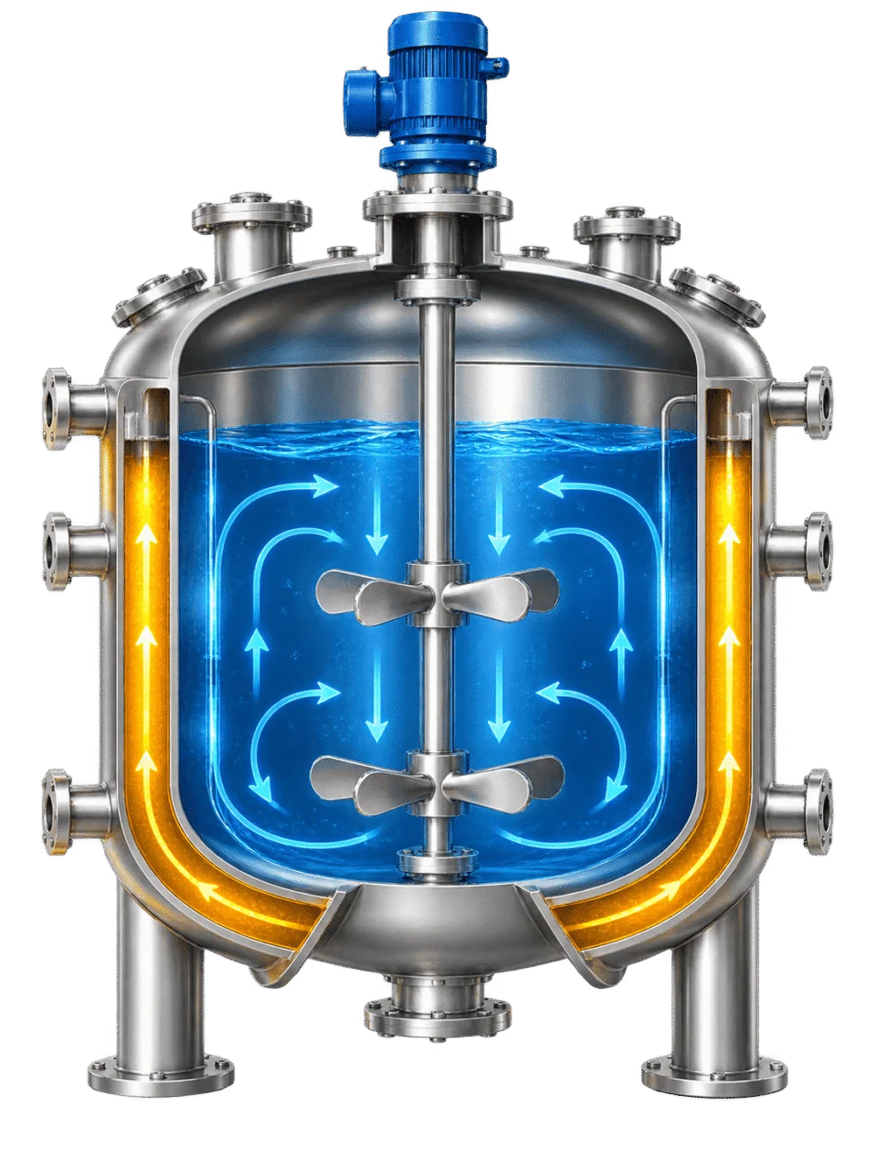 Jacketed pressure vessel with agitator and internal circulation