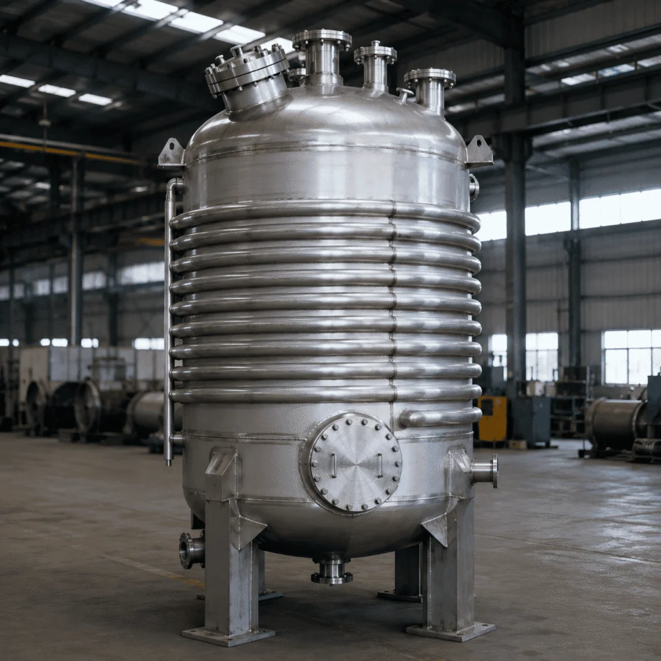 Custom jacketed pressure vessel with half-pipe coil jacket manufactured by ChannelVessel
