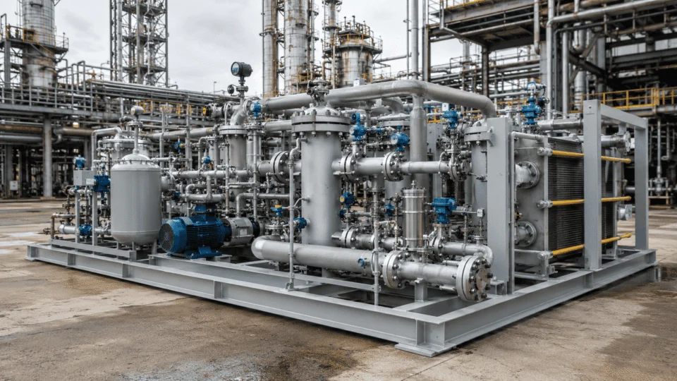 Integrated process skid for petrochemical and industrial utility service